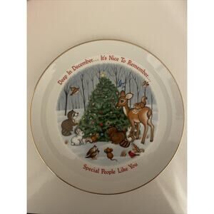 Russ Berrie Decorative Porcelain Holiday Plate Reindeer Tree With Original Box